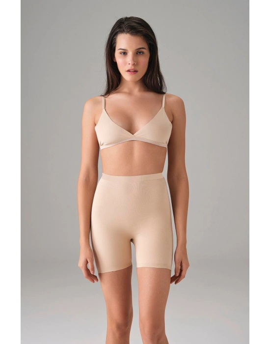 Kadın Ten Dikişsiz Popo Açık Kalça Dikleştirici Kısa Tayt Şort 8303