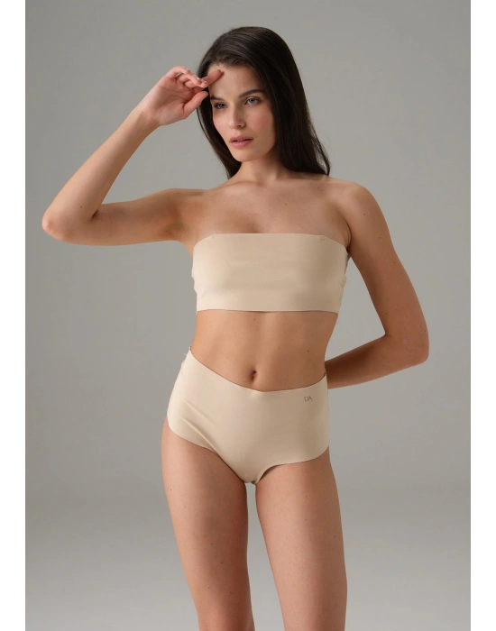 Kadın Ten Dikişsiz Yüksek Bel Marka Baskılı Slip 7003