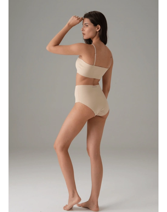 Kadın Ten Dikişsiz Yüksek Bel Marka Baskılı Slip 7003