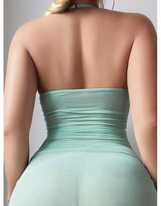 Kadın Yeşil Tül Kalp Detaylı Fantezi Gecelik 2173