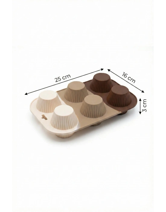 Kahve Rengi 6’lı Silikon Kek Ve Çikolata Kalıbı & Muffin Kabı Pişirme Gereci 16x25 cm