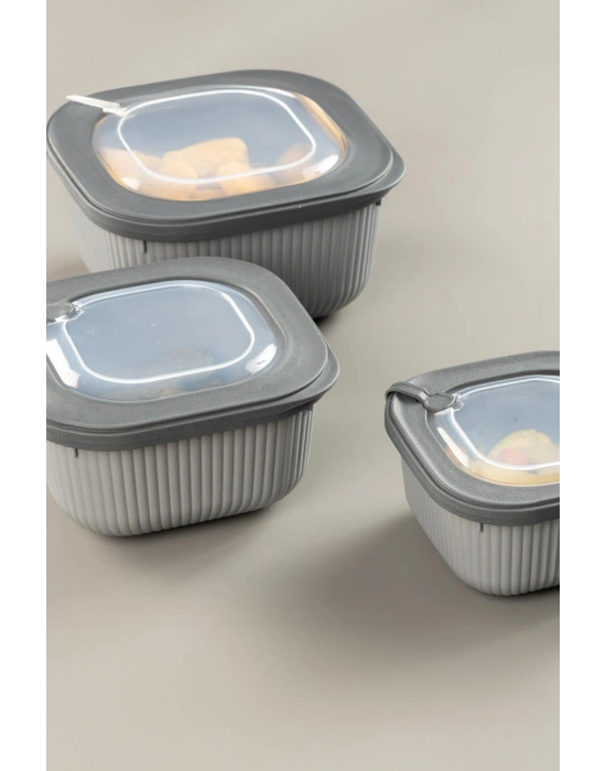 Kare 3 Parça Vakumlu Sızdırmaz Hava Almaz Saklama Kabı Seti Füme (1800/1100/600 Ml)