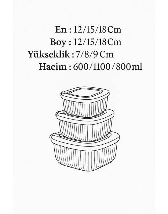 Kare 3 Parça Vakumlu Sızdırmaz Hava Almaz Saklama Kabı Seti Füme (1800/1100/600 Ml)