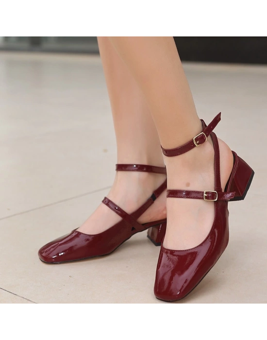 Karmi Bordo Rugan Kadın Topuklu Ayakkabı