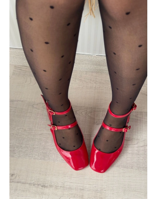 Karmi Kırmızı Rugan Topuklu Kemerli Ayakkabı
