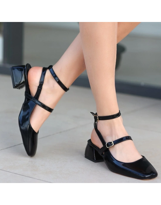 Karmi Siyah Rugan Kadın Topuklu Ayakkabı