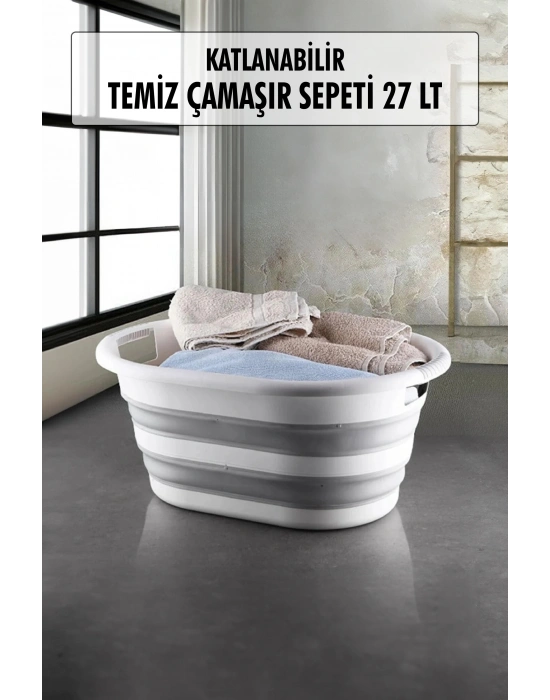 Katlanabilir Silikon Çamaşır Sepeti & Akordiyon Katlanır Sepet 27 Lt