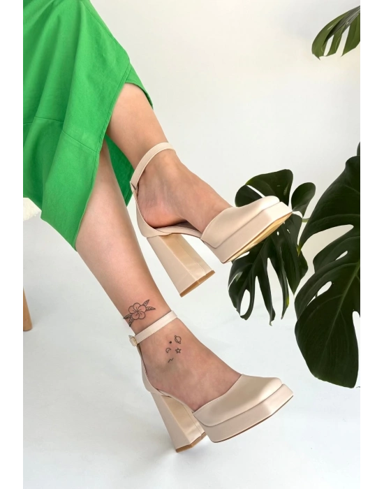 Kawer Bej Cilt Kadın Topuklu Ayakkabı