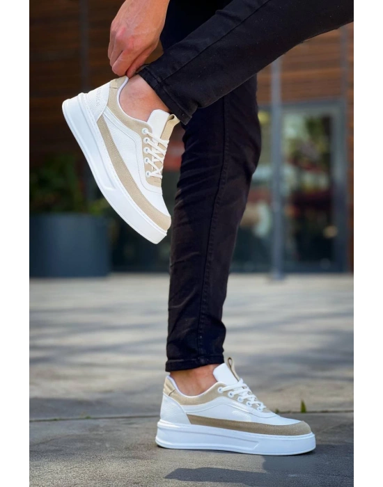 Kb-006 Kuback Beyaz Cilt Bej Süet Yüksek Taban Bağcıklı Günlük Erkek Ayakkabı Erkek Günlük Ayakkabı