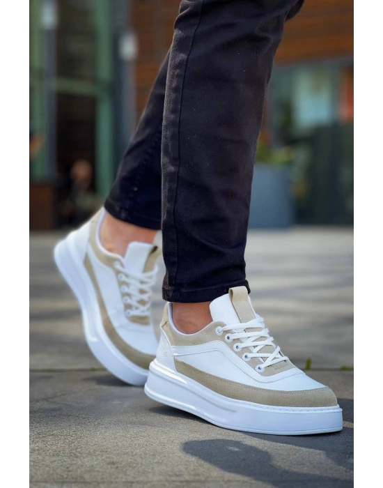 Kb-006 Kuback Beyaz Cilt Bej Süet Yüksek Taban Bağcıklı Günlük Erkek Ayakkabı Erkek Günlük Ayakkabı