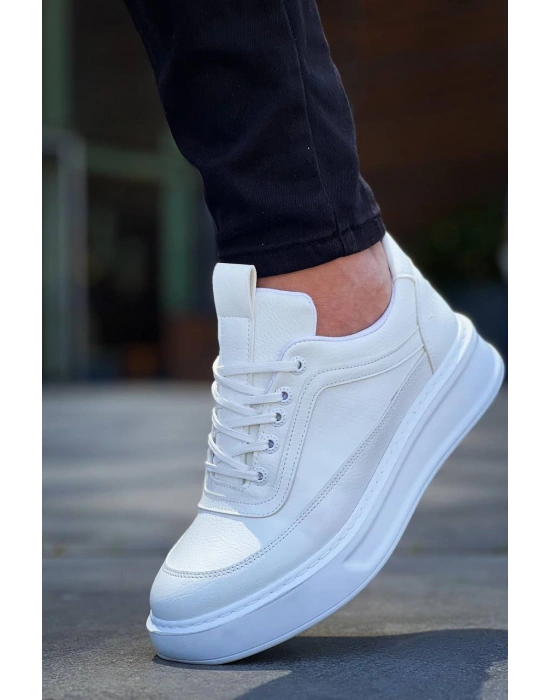 Kb-006 Kuback Beyaz Cilt Yüksek Taban Bağcıklı Günlük Erkek Ayakkabı Erkek Günlük Ayakkabı