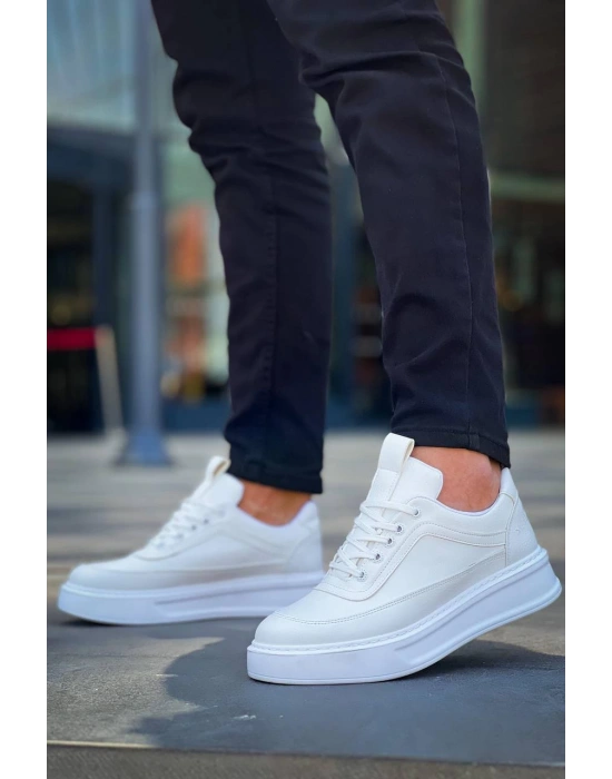 Kb-006 Kuback Beyaz Cilt Yüksek Taban Bağcıklı Günlük Erkek Ayakkabı Erkek Günlük Ayakkabı