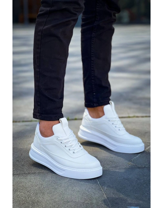 KB-006 Kuback Beyaz Cilt  Yüksek Taban Bağcıklı Günlük Erkek Ayakkabı