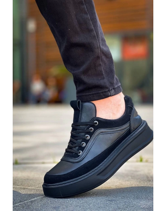 Kb-006 Kuback Siyah Cilt Siyah Yüksek Taban Bağcıklı Günlük Erkek Ayakkabı Erkek Günlük Ayakkabı