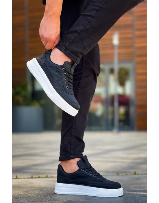 Kb-006 Kuback Siyah Cilt Yüksek Taban Bağcıklı Günlük Erkek Ayakkabı Erkek Günlük Ayakkabı