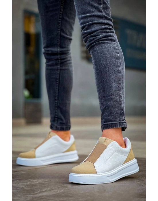 Kb-007 Kuback Beyaz Bej Yüksek Taban Tek Bant Bağcıksız Günlük Erkek Ayakkabı Erkek Günlük Ayakkabı