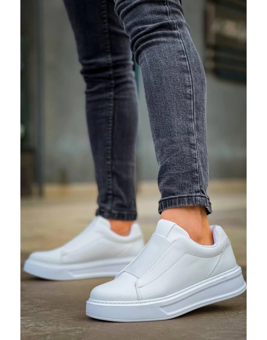 Kb-007 Kuback Beyaz Yüksek Taban Tek Bant Bağcıksız Günlük Erkek Ayakkabı Erkek Günlük Ayakkabı