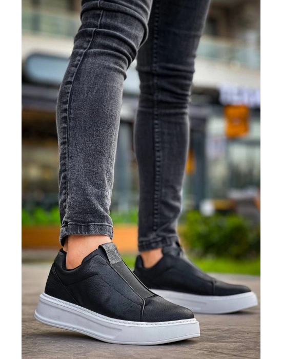 Kb-007 Kuback Siyah Beyaz Yüksek Taban Tek Bant Bağcıksız Günlük Erkek Ayakkabı Erkek Günlük Ayakkabı