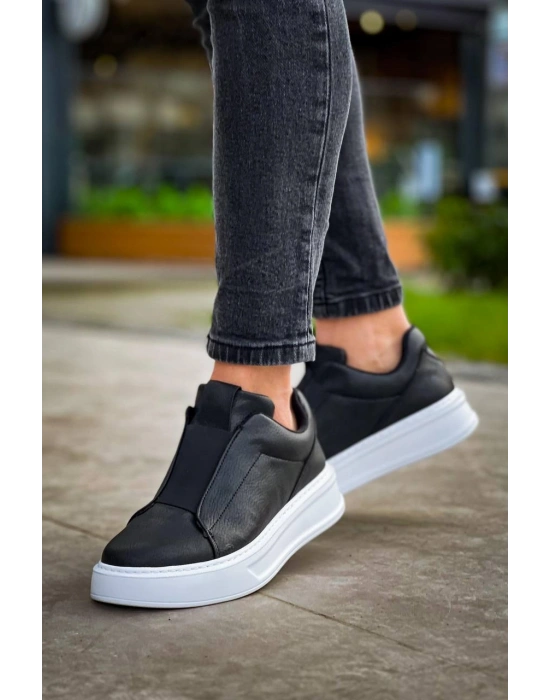 KB-007  Kuback Siyah Beyaz Yüksek Taban Tek Bant Bağcıksız Günlük Erkek Ayakkabı