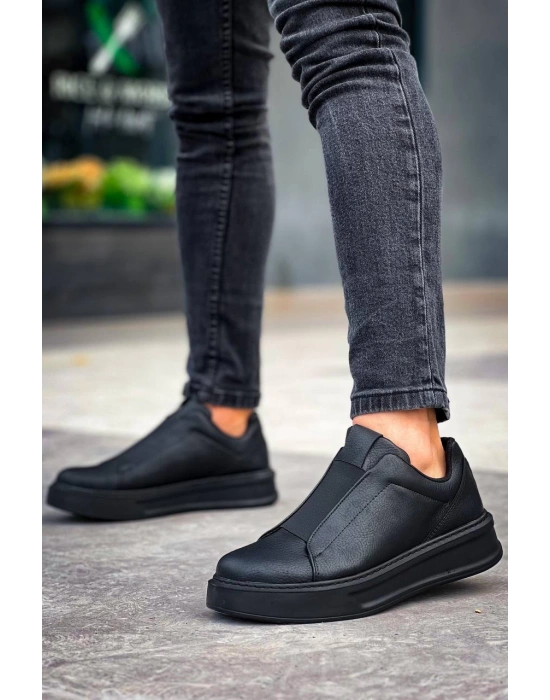 Kb-007 Kuback Siyah Siyah Yüksek Taban Tek Bant Bağcıksız Günlük Erkek Ayakkabı Erkek Günlük Ayakkabı