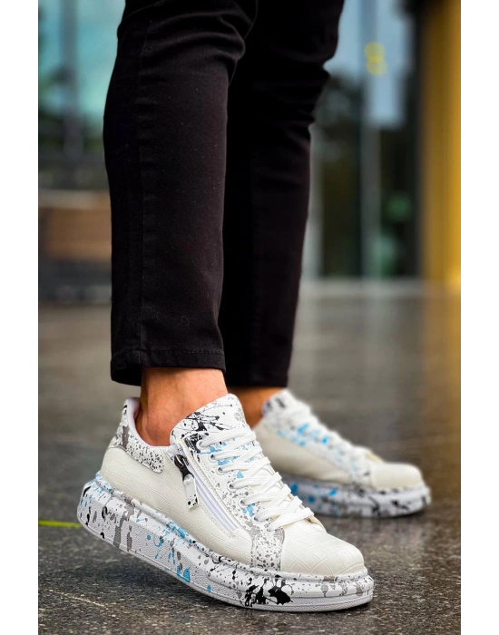 Kb-02 Kuback Bağcıklı Crocodile Beyaz Mavi Günlük Erkek Ayakkabı Erkek Günlük Ayakkabı