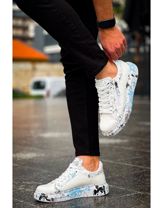 Kb-02 Kuback Bağcıklı Crocodile Beyaz Mavi Günlük Erkek Ayakkabı Erkek Günlük Ayakkabı