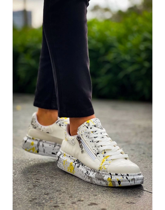 Kb-02 Kuback Bağcıklı Crocodile Beyaz Sarı Günlük Erkek Ayakkabı Erkek Günlük Ayakkabı