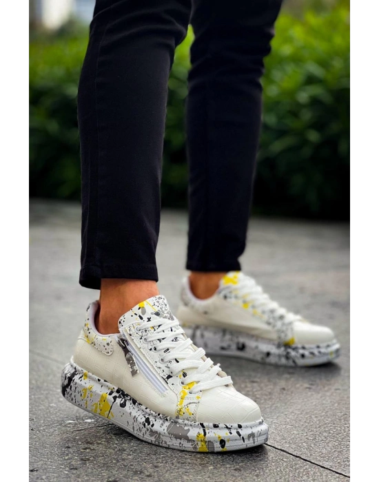 KB-02  Kuback  Bağcıklı Crocodile Beyaz Sarı Günlük Erkek Ayakkabı