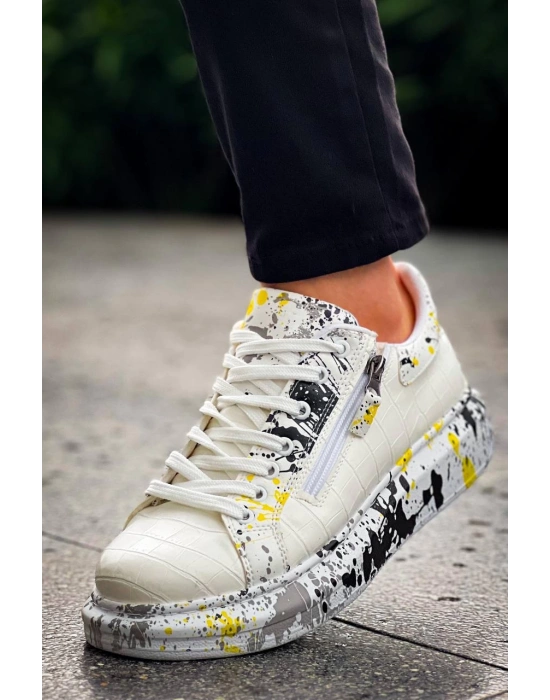 Kb-02 Kuback Bağcıklı Crocodile Beyaz Sarı Günlük Erkek Ayakkabı Erkek Günlük Ayakkabı