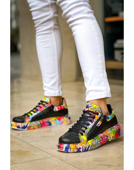 KB-02  Kuback Bağcıklı Crocodile Siyah Kırmızı Günlük Erkek Ayakkabı