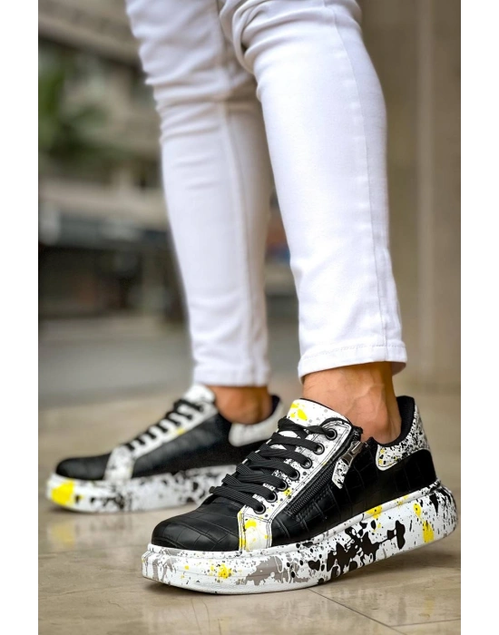 KB-02  Kuback Bağcıklı Crocodile Siyah Sarı Günlük Erkek Ayakkabı