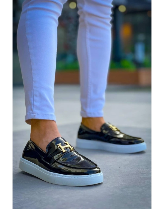 Kb-027 Kuback Bağcıksız Siyah Rugan H Günlük Erkek Ayakkabı Erkek Günlük Ayakkabı