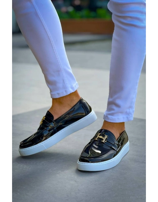 KB-027  Kuback Bağcıksız Siyah Rugan H Günlük Erkek Ayakkabı