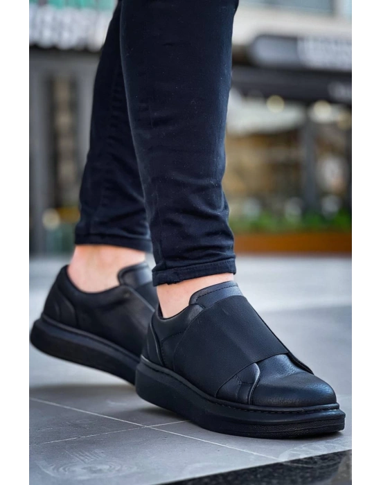 Kb-040 Kuback Siyah Cilt Siyah Yüksek Taban Lastikli Günlük Erkek Ayakkabı Erkek Günlük Ayakkabı