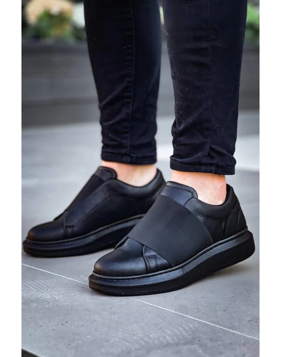 Kb-040 Kuback Siyah Cilt Siyah Yüksek Taban Lastikli Günlük Erkek Ayakkabı Erkek Günlük Ayakkabı