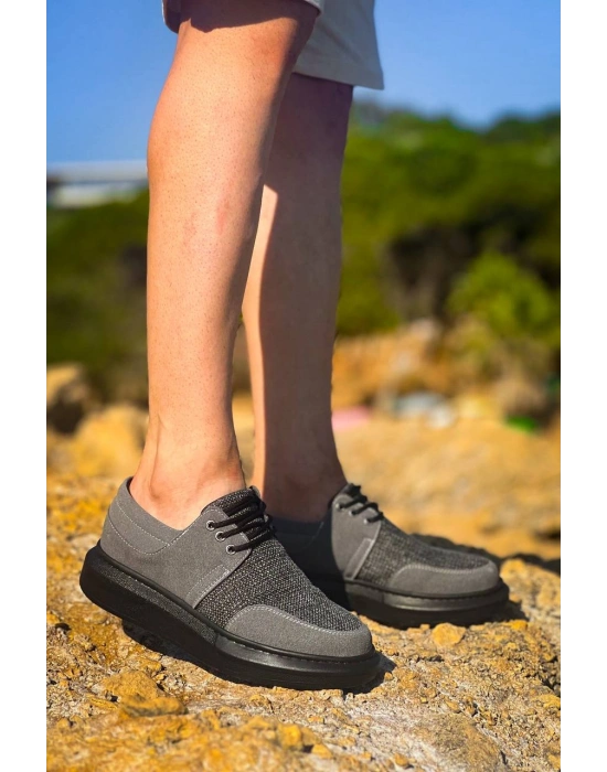 KB-042  Kuback Bağcıklı Gri Siyah Taban Günlük Erkek Ayakkabı