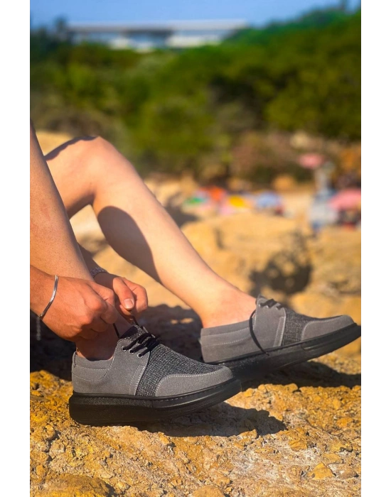 KB-042  Kuback Bağcıklı Gri Siyah Taban Günlük Erkek Ayakkabı