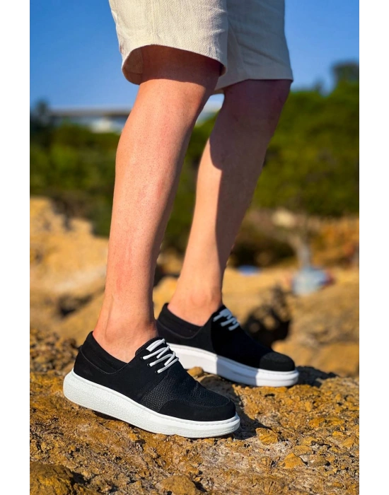 KB-042  Kuback Bağcıklı  Siyah Deri Tozu Beyaz Taban Günlük Erkek Ayakkabı