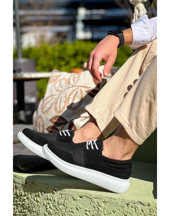 KB-042  Kuback Bağcıklı  Siyah Deri Tozu Beyaz Taban Günlük Erkek Ayakkabı