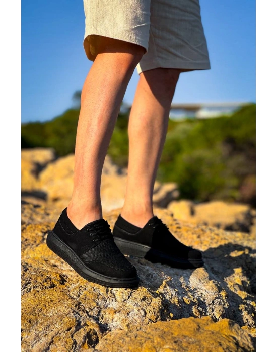 KB-042  Kuback Bağcıklı  Siyah Deri Tozu Siyah Taban Günlük Erkek Ayakkabı