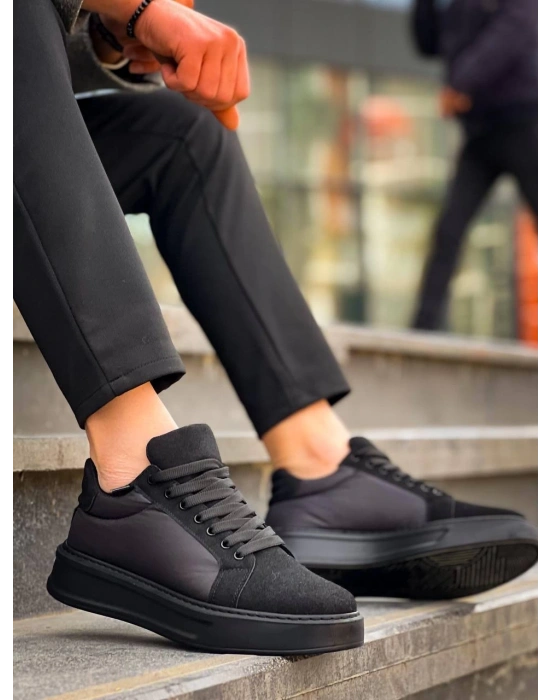 Kb-046 Kuback Siyah Paraşüt Siyah Yüksek Taban Günlük Spor Ayakkabı Erkek Günlük Ayakkabı