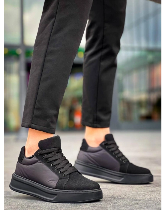 KB-046 Kuback Siyah Paraşüt Siyah Yüksek Taban Günlük Spor Ayakkabı