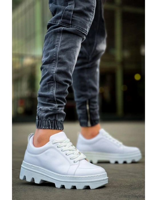 KB-056 Kuback Beyaz Cilt Beyaz Yüksek Taban Günlük Spor Ayakkabı