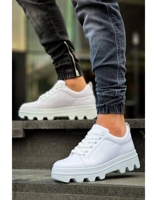 KB-056 Kuback Beyaz Cilt Beyaz Yüksek Taban Günlük Spor Ayakkabı