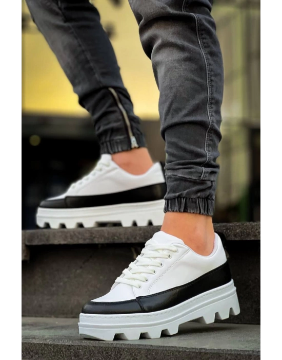 Kb-056 Kuback Beyaz Siyah Detaylı Beyaz Yüksek Taban Günlük Erkek Spor Ayakkabı