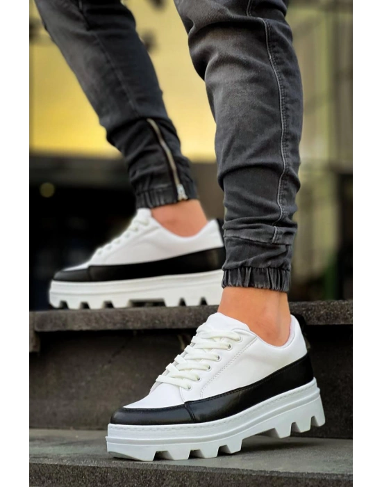 KB-056 Kuback Beyaz Siyah Detaylı Beyaz Yüksek Taban Günlük Spor Ayakkabı