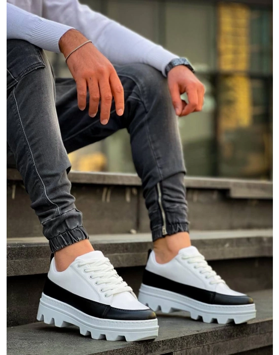 Kb-056 Kuback Beyaz Siyah Detaylı Beyaz Yüksek Taban Günlük Erkek Spor Ayakkabı