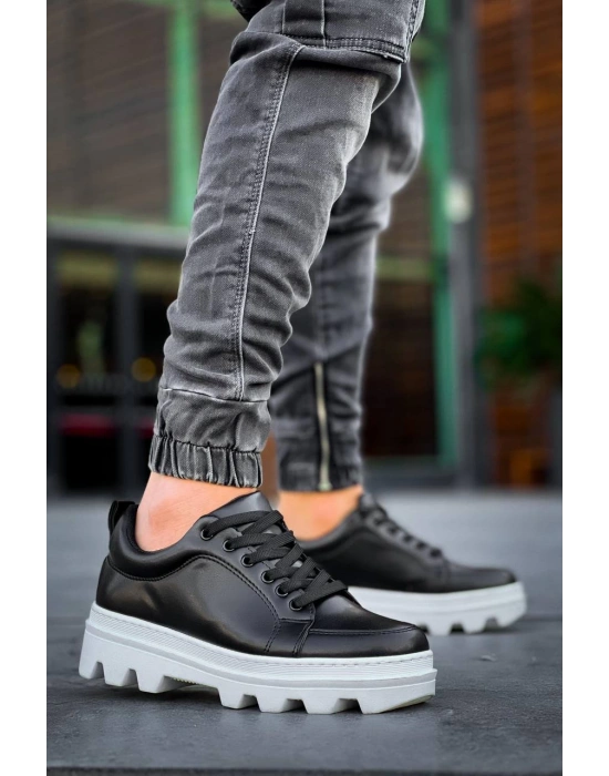 Kb-056 Kuback Siyah Cilt Beyaz Yüksek Taban Günlük Erkek Spor Ayakkabı