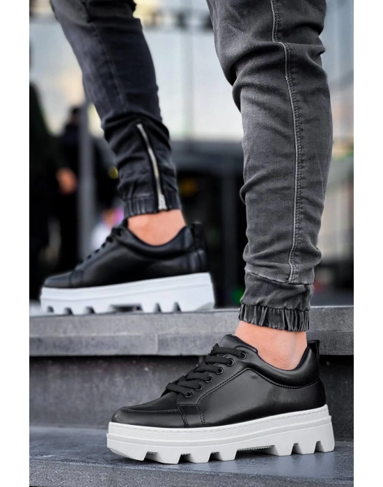 KB-056 Kuback Siyah Cilt Beyaz Yüksek Taban Günlük Spor Ayakkabı