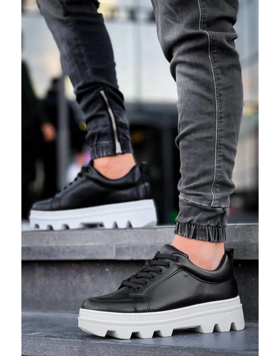 Kb-056 Kuback Siyah Cilt Beyaz Yüksek Taban Günlük Erkek Spor Ayakkabı